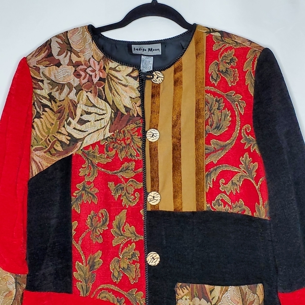 Indigo Moon Patchwork Textured Jacket Size L Pock… - image 2